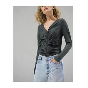 LNA  Black Olive Simone Ruched
Long Sleeve Top Size M